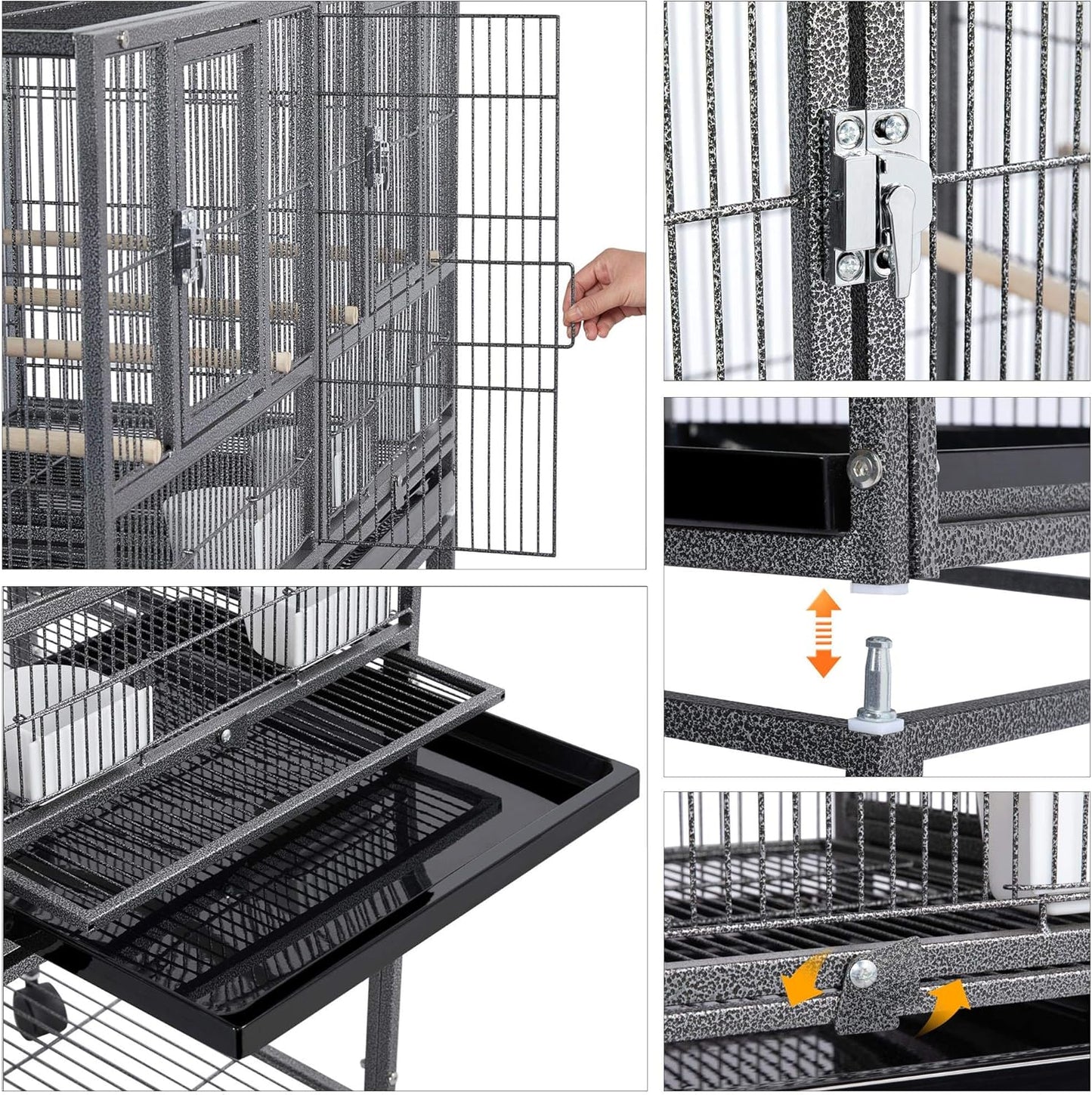 Yaheetech 41.5" Stackable Divided Breeder Cage for Parakeets, Canaries, Cockatiels, Lovebirds, Finches, Budgies, and Small Parrots with Rolling Stand, Black
