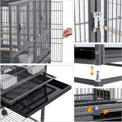 Yaheetech 41.5" Stackable Divided Breeder Cage for Parakeets, Canaries, Cockatiels, Lovebirds, Finches, Budgies, and Small Parrots with Rolling Stand, Black
