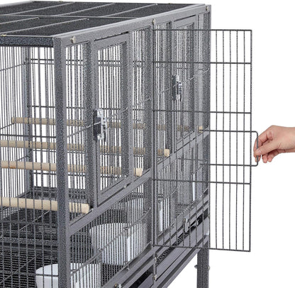Yaheetech 41.5" Stackable Divided Breeder Cage for Parakeets, Canaries, Cockatiels, Lovebirds, Finches, Budgies, and Small Parrots with Rolling Stand, Black