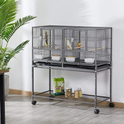 Yaheetech 41.5" Stackable Divided Breeder Cage for Parakeets, Canaries, Cockatiels, Lovebirds, Finches, Budgies, and Small Parrots with Rolling Stand, Black