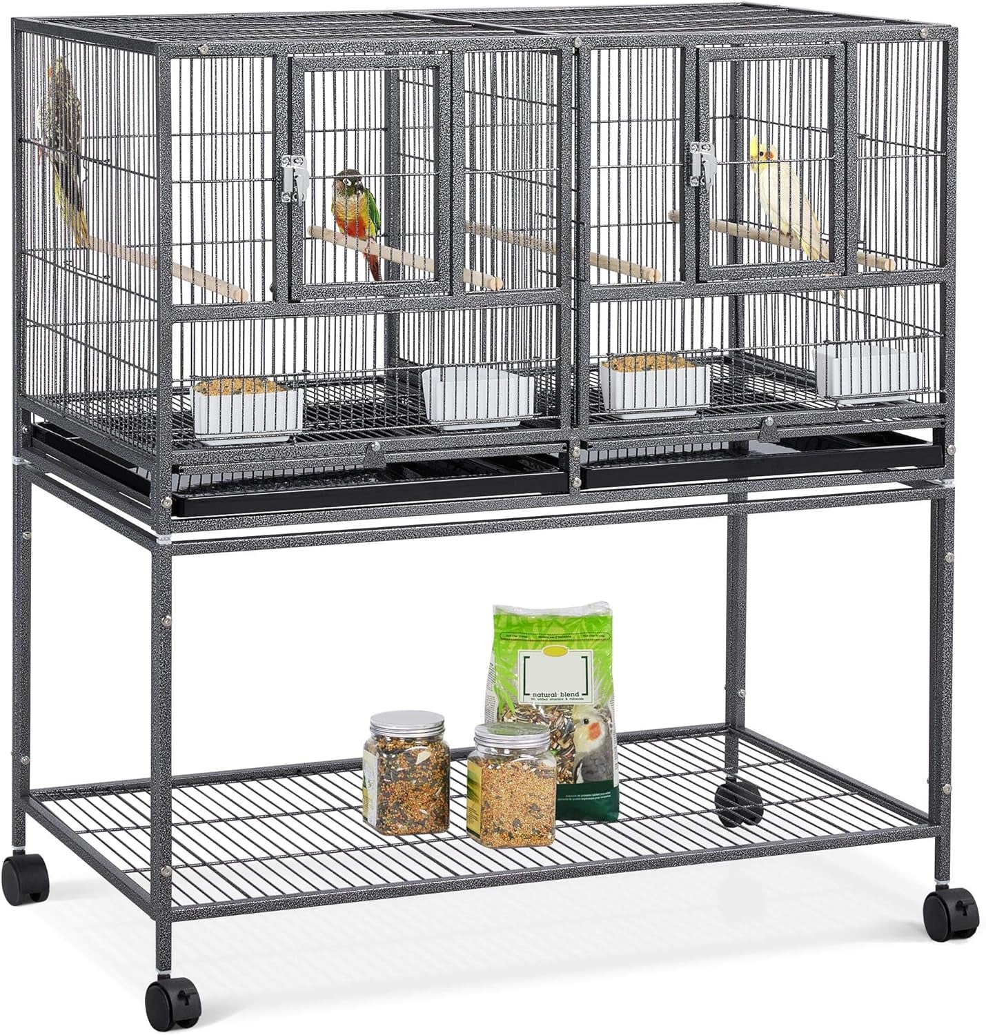 Yaheetech 41.5" Stackable Divided Breeder Cage for Parakeets, Canaries, Cockatiels, Lovebirds, Finches, Budgies, and Small Parrots with Rolling Stand, Black
