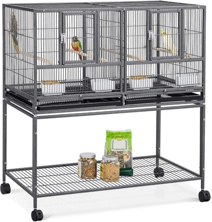 Yaheetech 41.5" Stackable Divided Breeder Cage for Parakeets, Canaries, Cockatiels, Lovebirds, Finches, Budgies, and Small Parrots with Rolling Stand, Black
